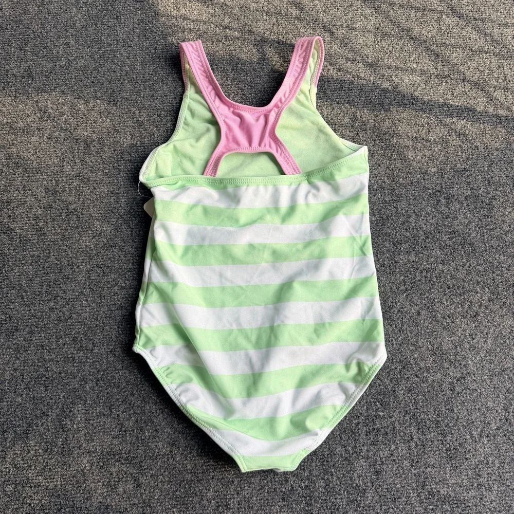 NWT Minecraft Girls One Piece Swimsuit Bathing Suit Stripes UPF 50+ Green M 7/8